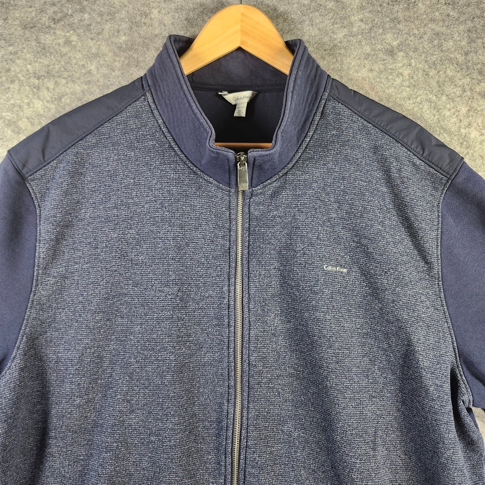 Calvin Klein Mens XXL Full Zip Sweatshirt Blue Marled Mixed Media Fleece Jacket‎ - Picture 7 of 13